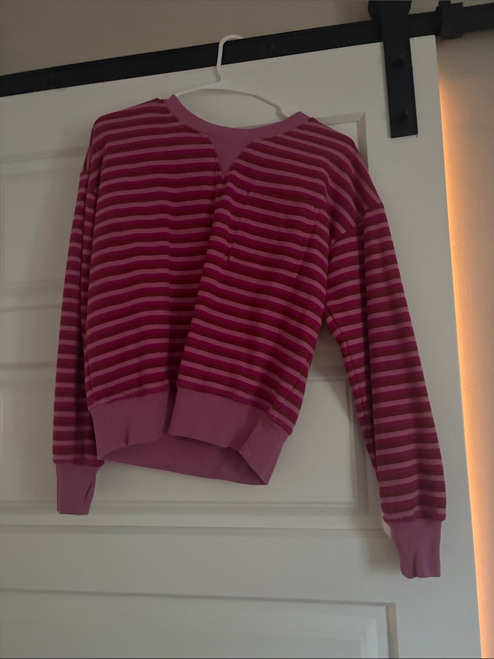 Evereve Pink Striped Crewneck Sweatshirt